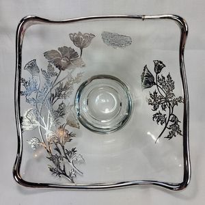 Silver City Glass Co. Sterling Overlay Bowl Dish Flanders Poppies 5.75" Square